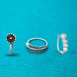 Set of 3 - Elegant Silver Nose Pins