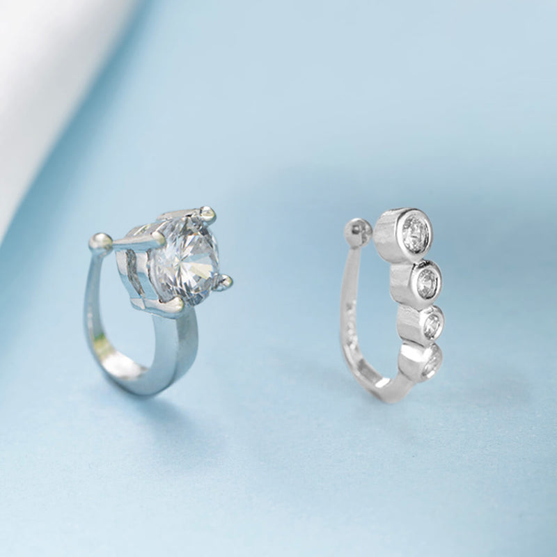 Set of 2 - Silver Zircon Nose Pins