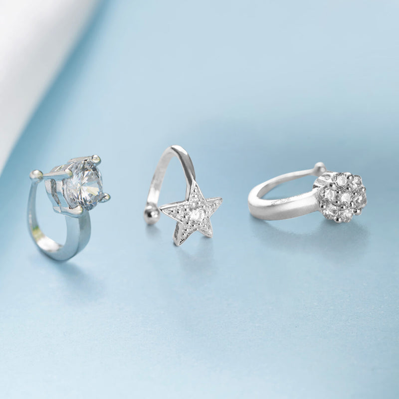 Set of 3 - Graceful Silver Nose Pins