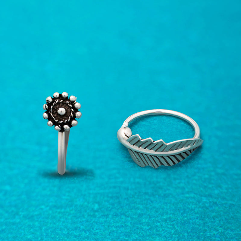 Set of 2 - Silver Nature-inspired Nose Pins