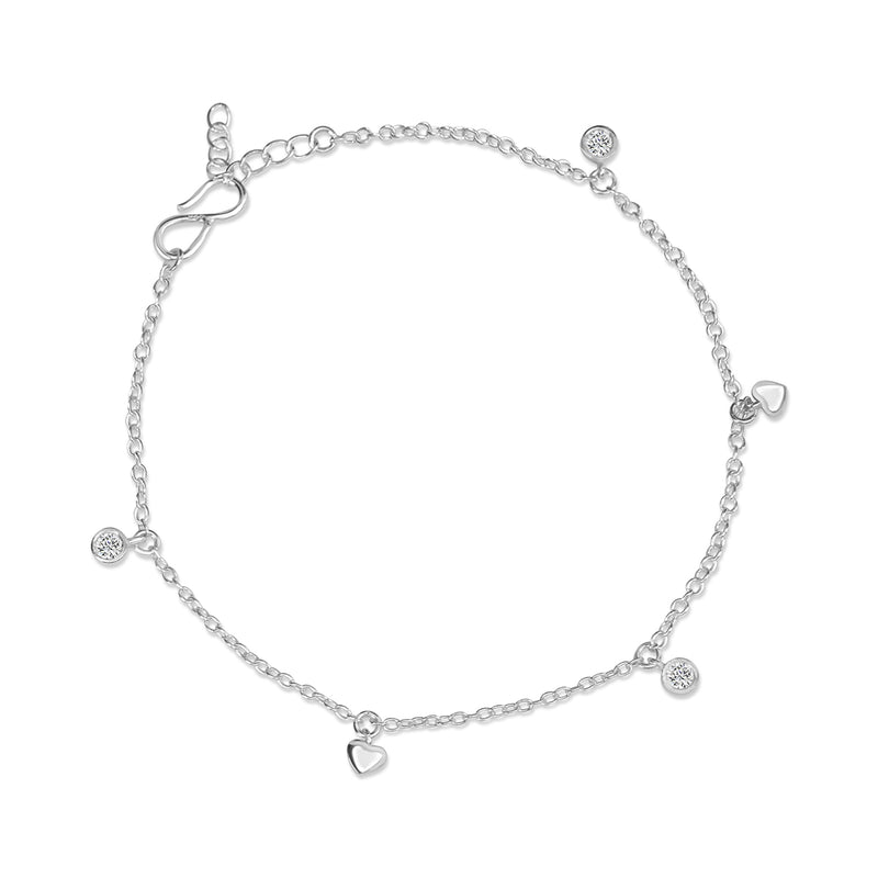 Dangling Heart Silver Anklet
