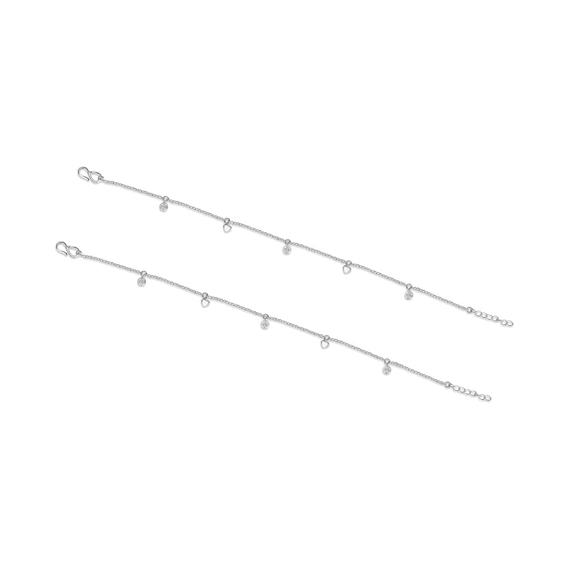 Dangling Heart Silver Anklet