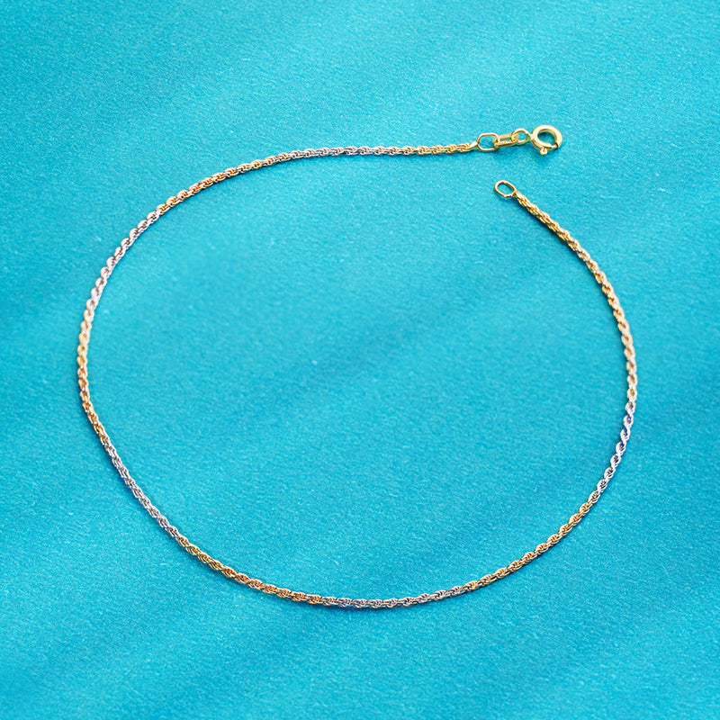 Classic Triple Tone Silver Rope Chain Anklet