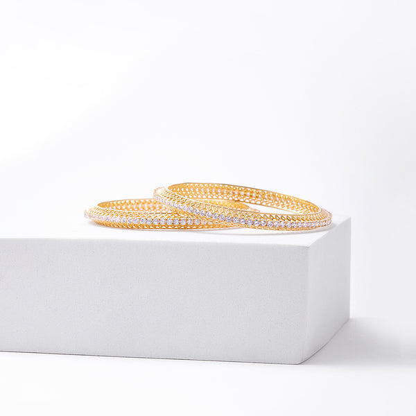 18k Gold Plated Silver Zircon Lattice Bangles - Set of 2