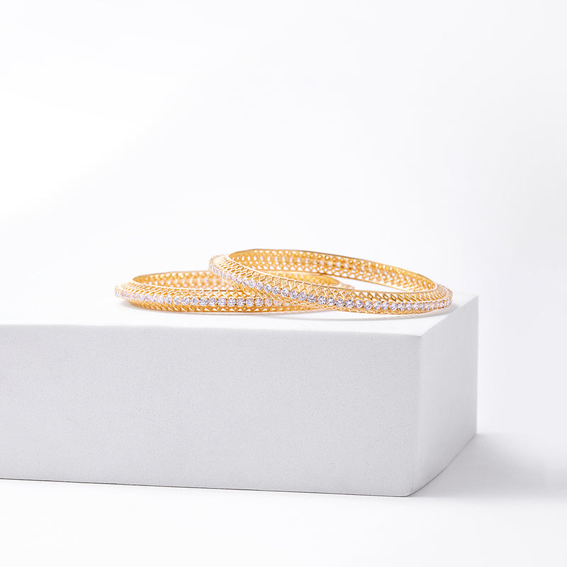 18k Gold Plated Silver Zircon Lattice Bangles - Set of 2