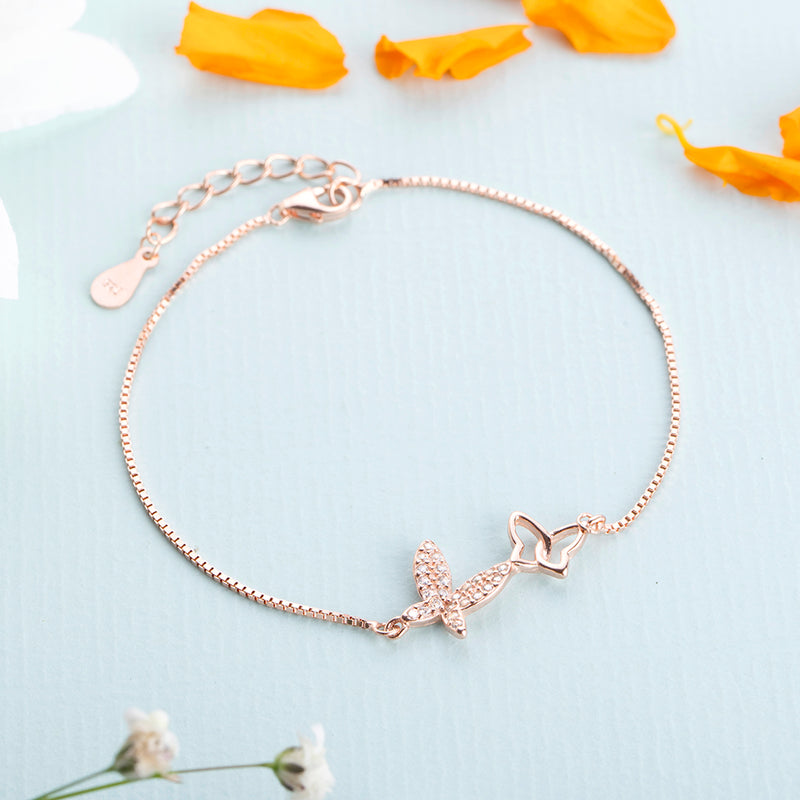 18K Rose Gold Plated Silver Butterfly Motif Bracelet