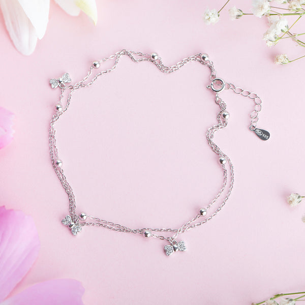 Silver Zircon Minimal Bow Bracelet