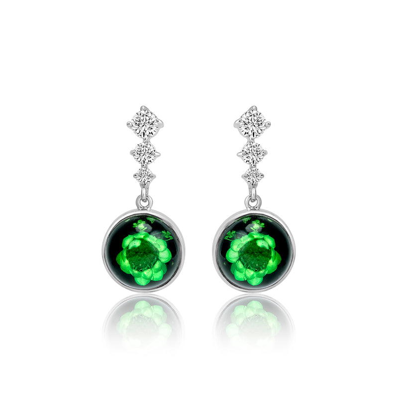 Green Dry Flower Silver Earrings