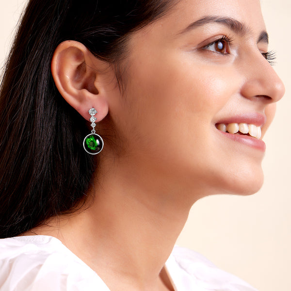 Green Dry Flower Silver Earrings