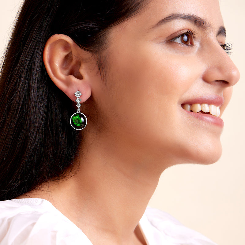 Green Dry Flower Silver Earrings
