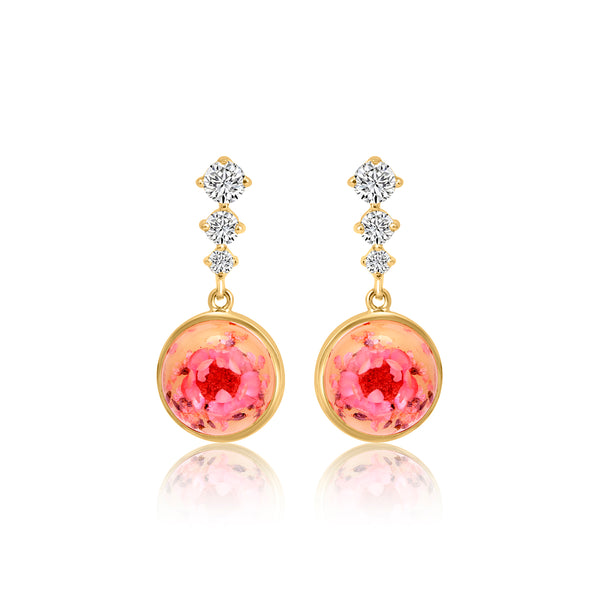 18k Gold Plated Silver Pink Dry Flower Earrings