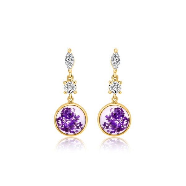 18k Gold Plated Silver Purple Dry Flower Earrings