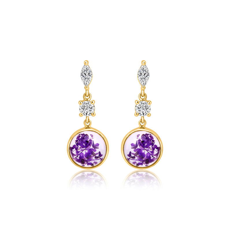 18k Gold Plated Silver Purple Dry Flower Earrings