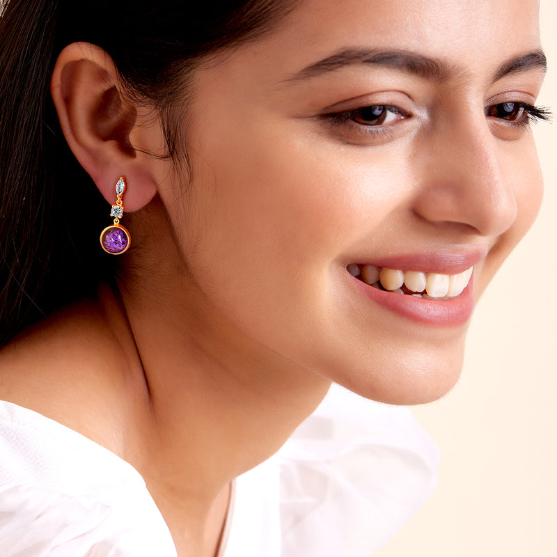 18k Gold Plated Silver Purple Dry Flower Earrings