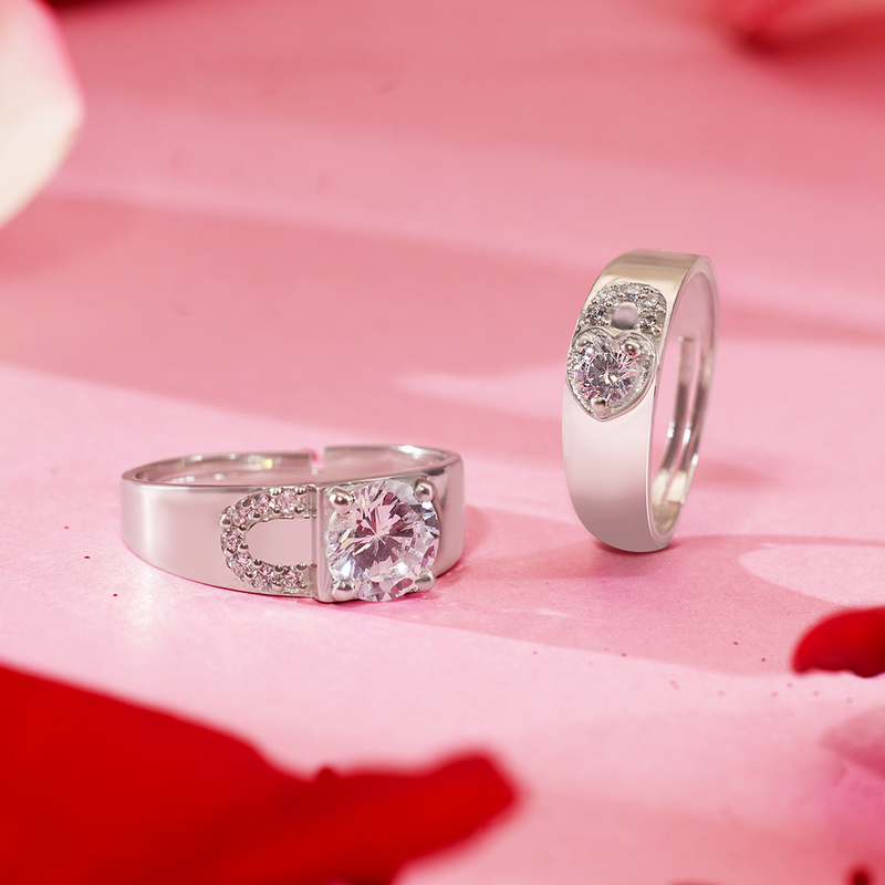 Silver Love Lock Couple Rings