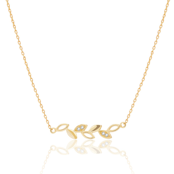 18k Gold Plated Silver Leaf Zircon Necklace