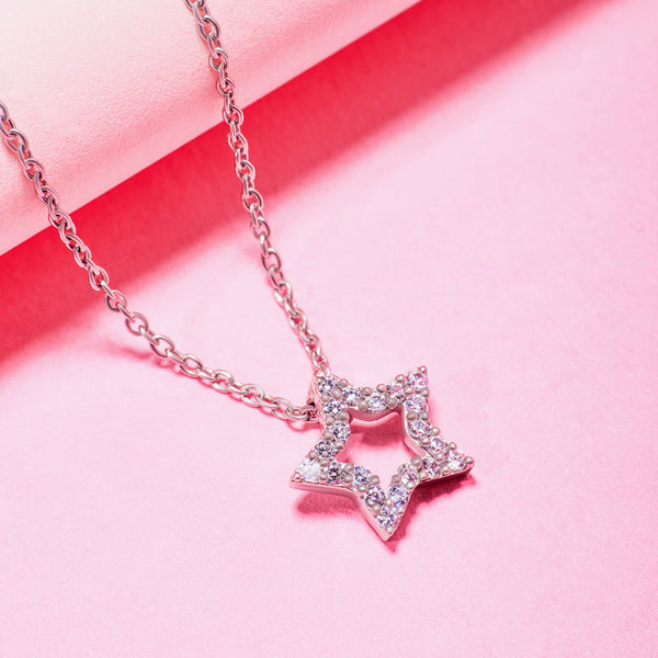 Silver Zircon Studded Star Necklace