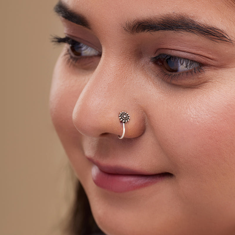 Oxidised Silver Clip On Nose Ring