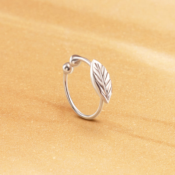 Silver Textured Leaf Everyday Nose Ring