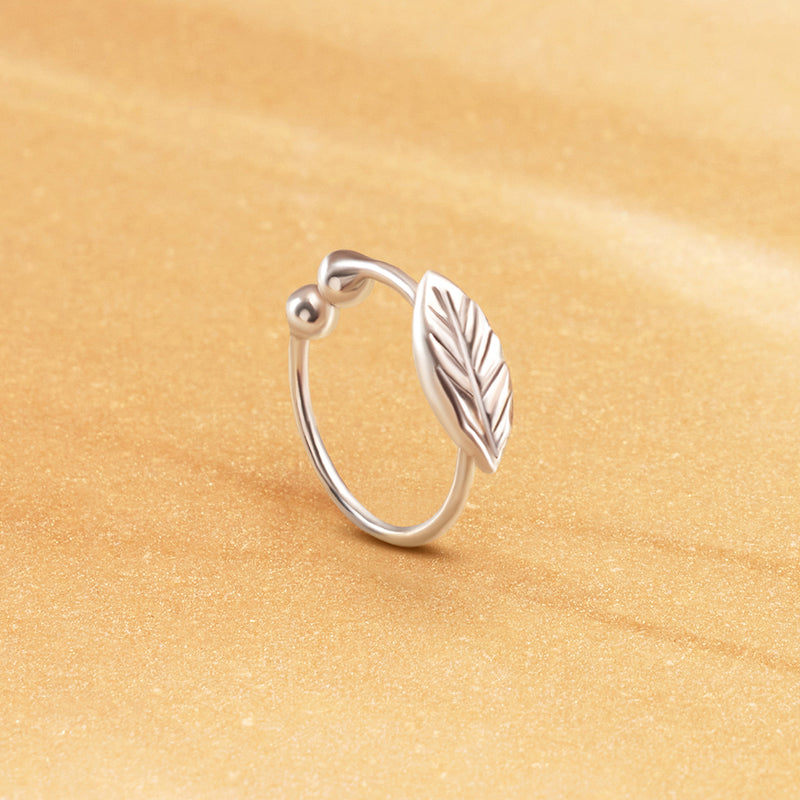 Silver Textured Leaf Everyday Nose Ring