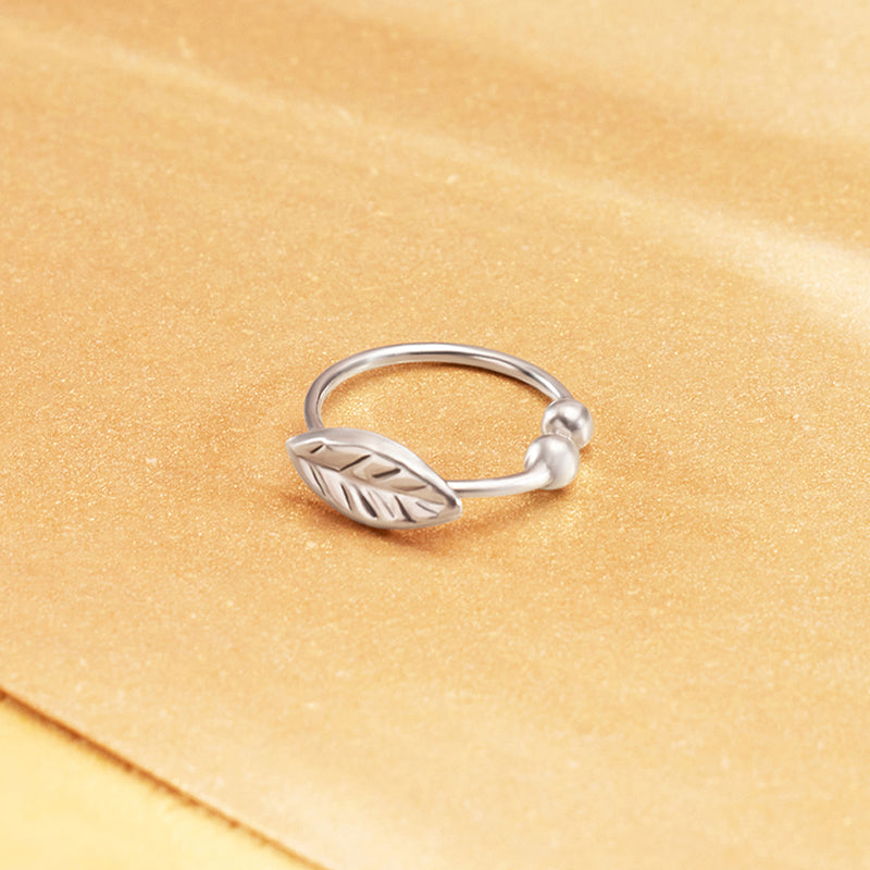 Silver Textured Leaf Everyday Nose Ring