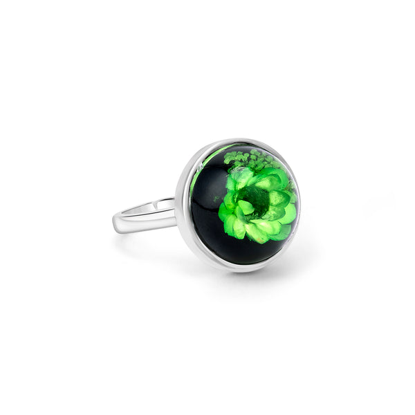 Green Dry Flower Minimal Silver Ring