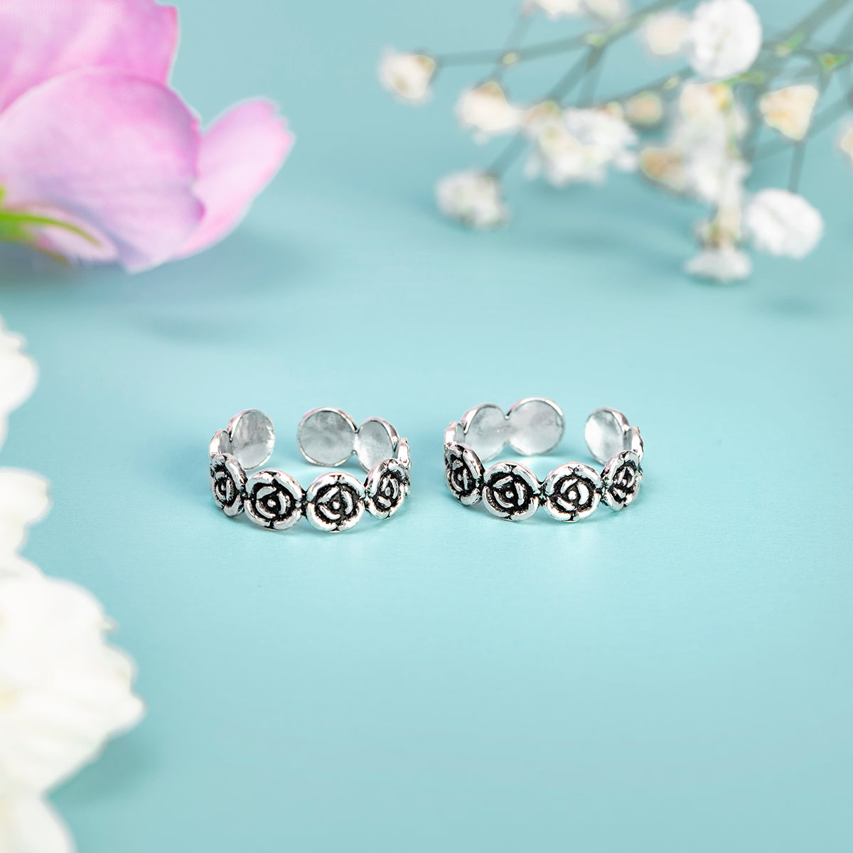 BEILIN Sterling Silver Rose Toe Ring – Adjustable Flower Design With Cubic Zirconia