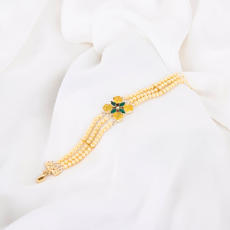 Green And Yellow Floral Pearl Bracelet