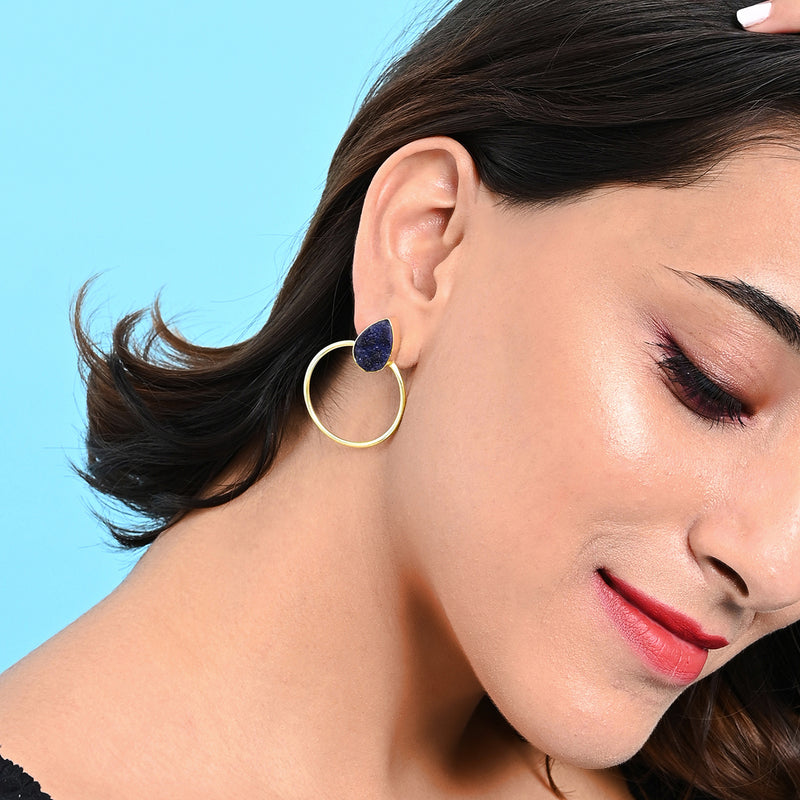 Blue Druzy Circular Earrings