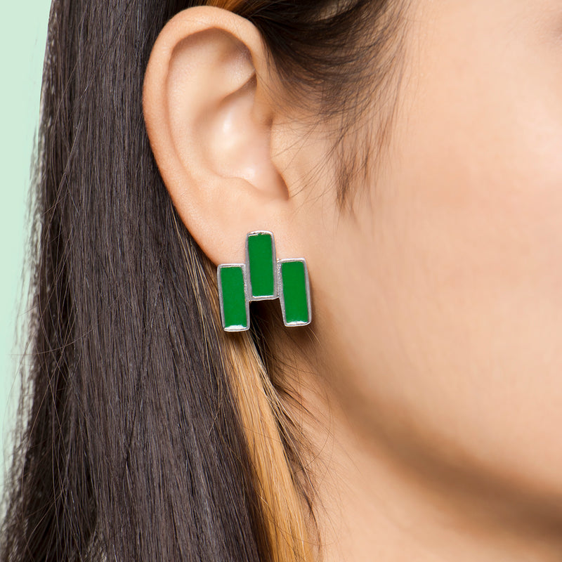 Green Enamel Geometric Studs