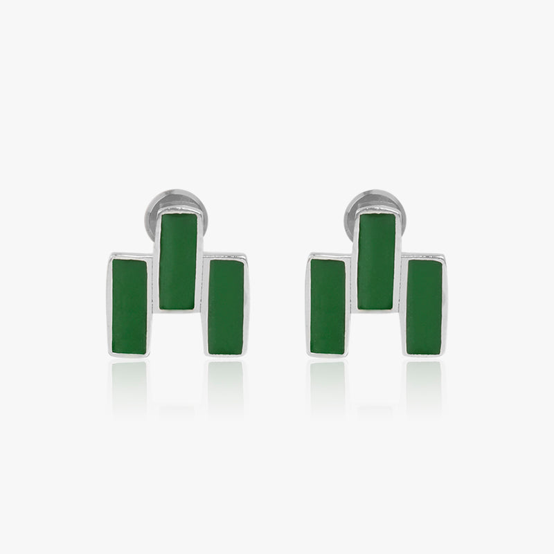Green Enamel Geometric Studs