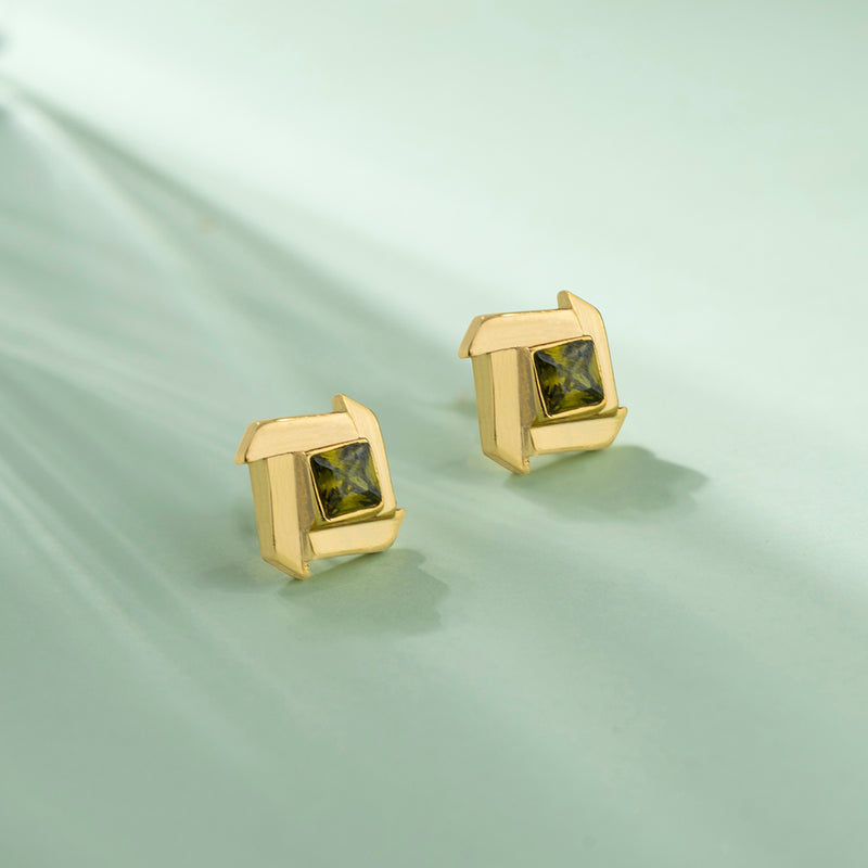 Peridot Green Crystal Square Studs