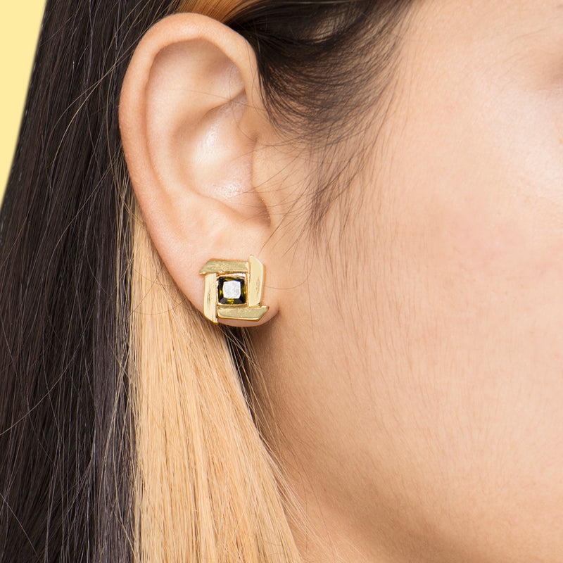 Peridot Green Crystal Square Studs
