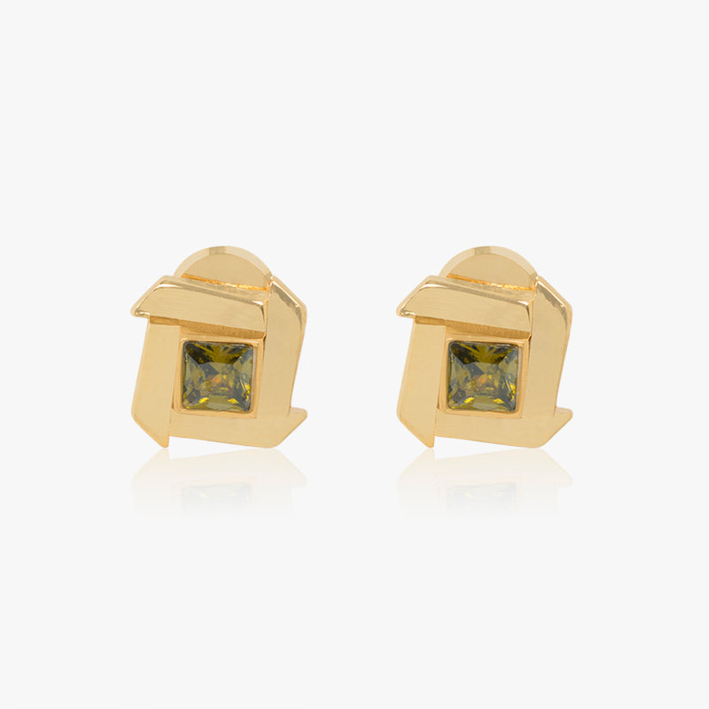 Peridot Green Crystal Square Studs