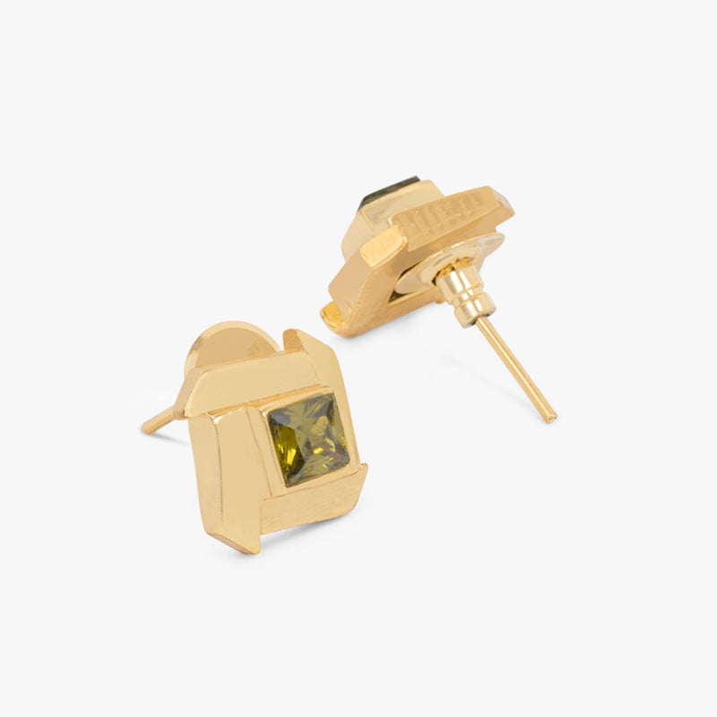 Peridot Green Crystal Square Studs