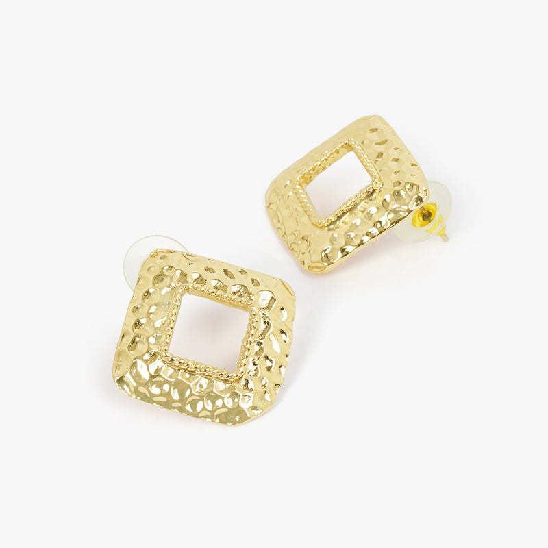 Rhomboid Textured Earrings- Gold Colour