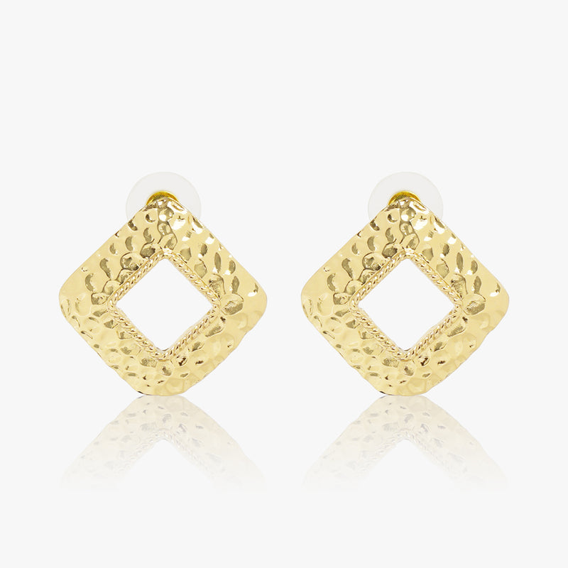 Rhomboid Textured Earrings- Gold Colour