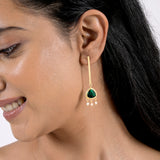 Green Quartz & Pearl Long Danglers