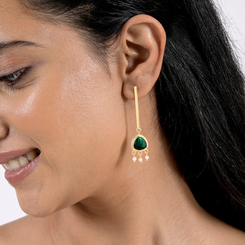 Green Quartz & Pearl Long Danglers