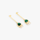 Green Quartz & Pearl Long Danglers
