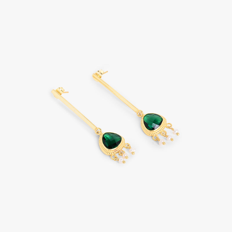Green Quartz & Pearl Long Danglers