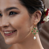 Dual-Tone Green Quartz & Pearl Earrings