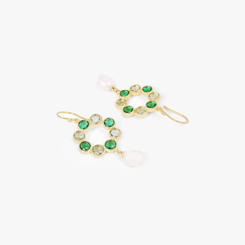 Dual-Tone Green Quartz & Pearl Earrings