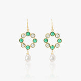 Dual-Tone Green Quartz & Pearl Earrings