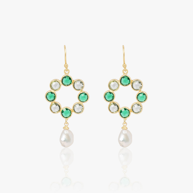 Dual-Tone Green Quartz & Pearl Earrings