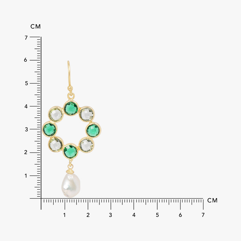 Dual-Tone Green Quartz & Pearl Earrings
