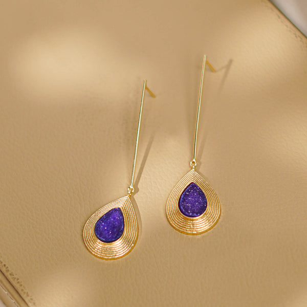 Amethyst Druzy Crystal Long Earrings