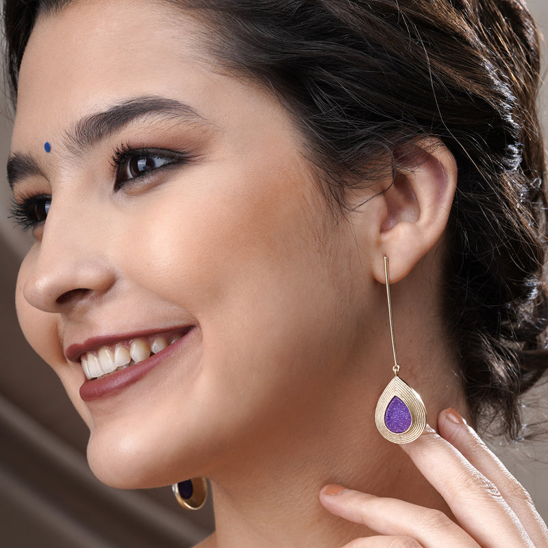 Amethyst Druzy Crystal Long Earrings