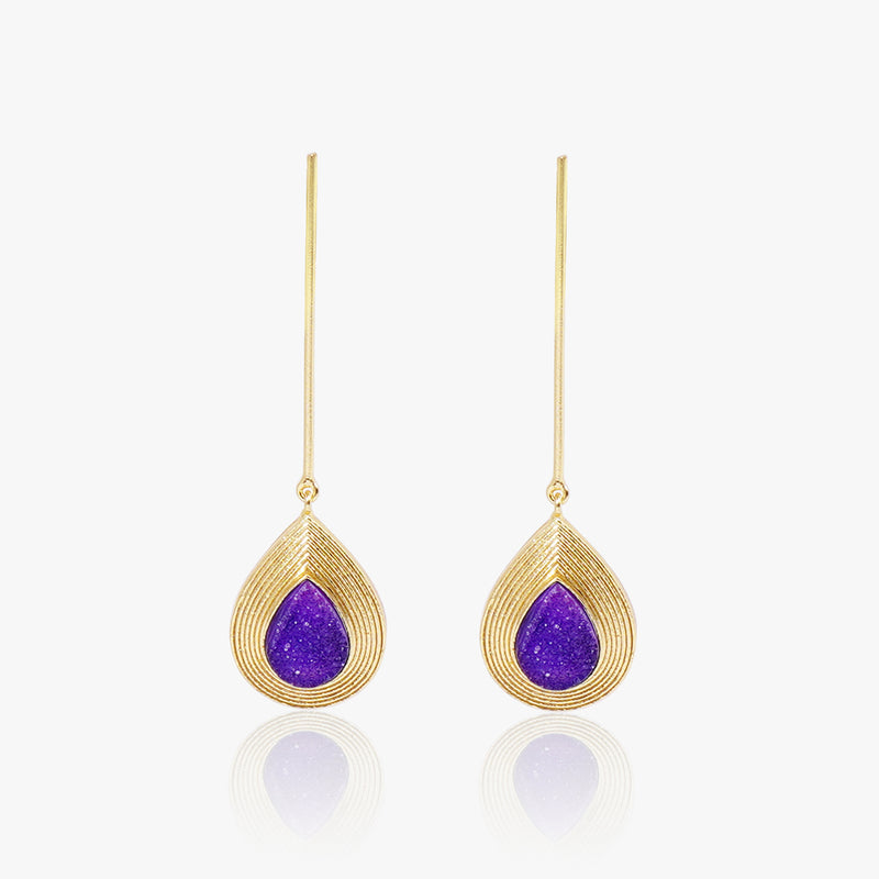 Amethyst Druzy Crystal Long Earrings