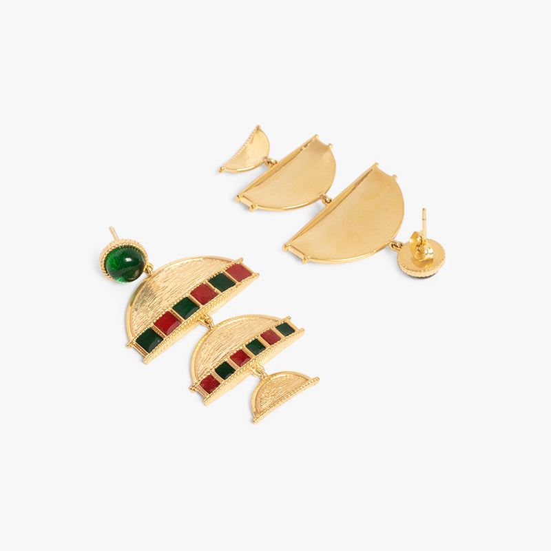 Green And Red Enamel Textured Danglers